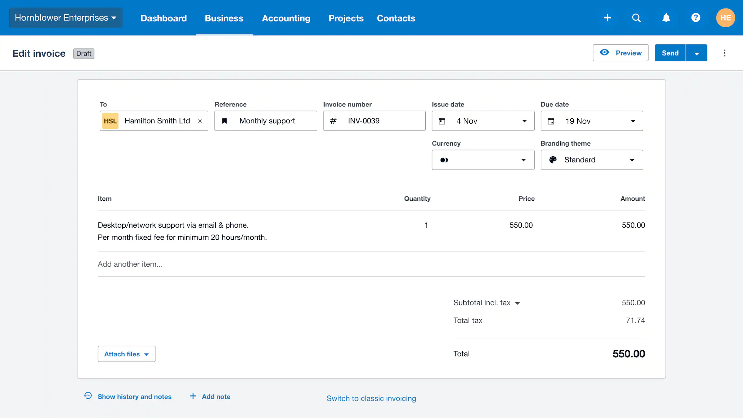 Ilustrasi invoice Xero