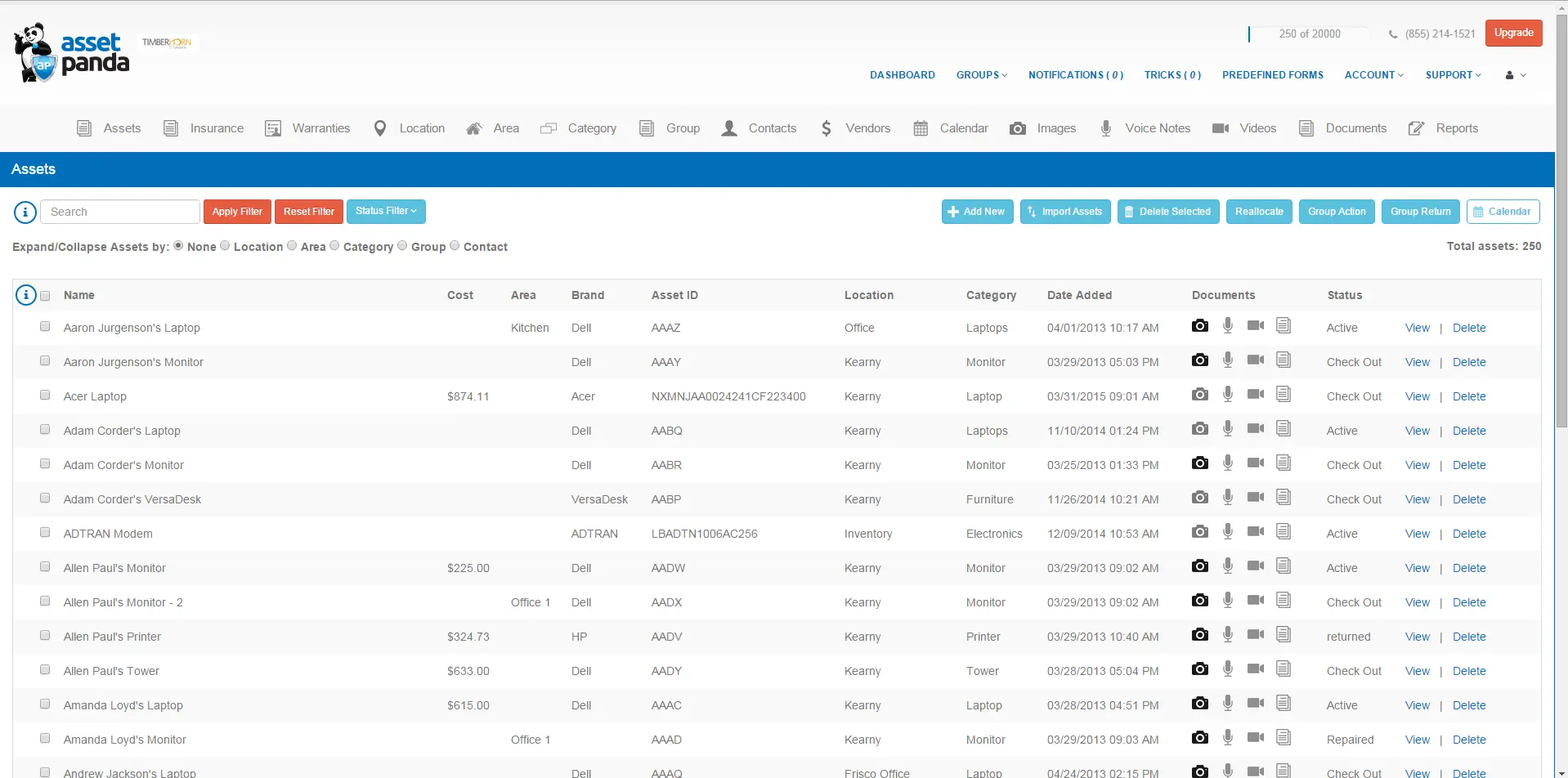 Asset Panda Dashboard